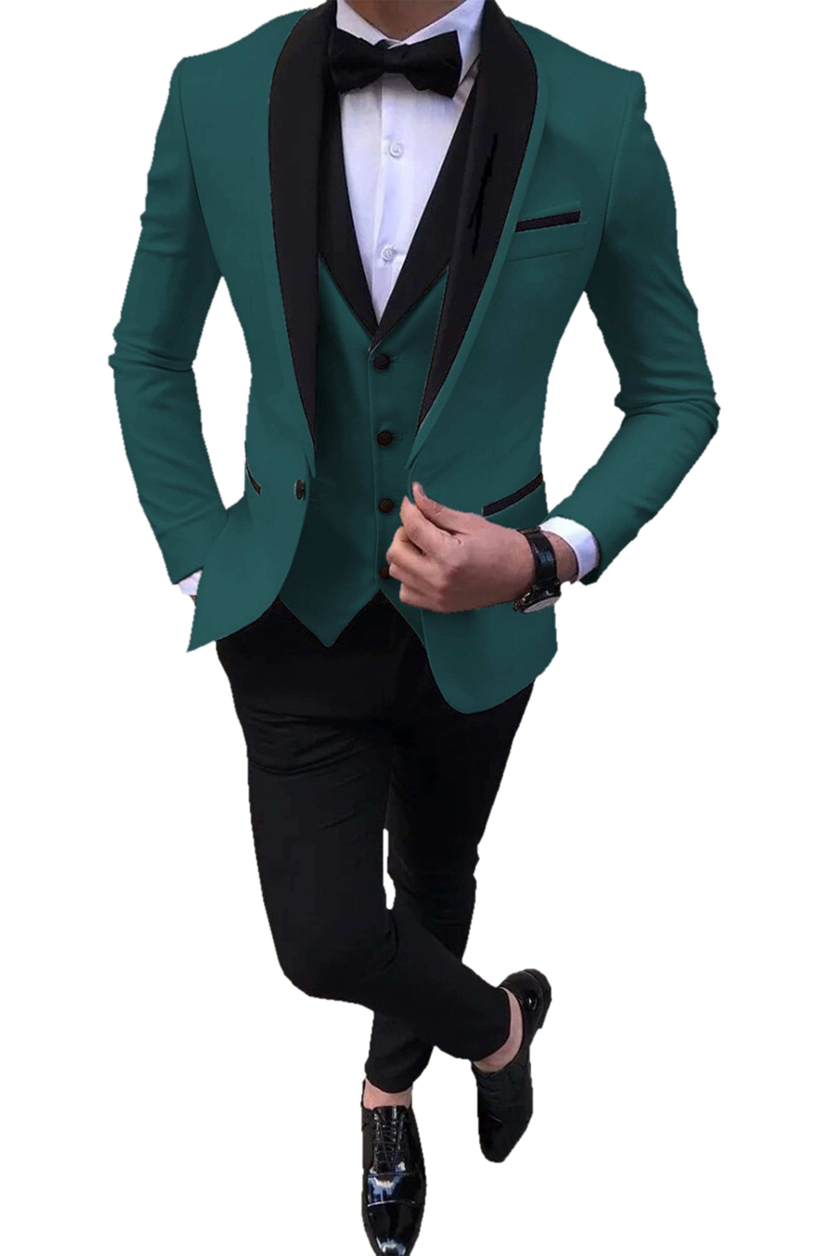 Mens Pant Slim Fit 3-Piece Suit Shawl Lapel Blazer Vest