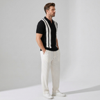 Mens Pant & Striped Knit Polo Set Waffle Drawstring – Vaxo