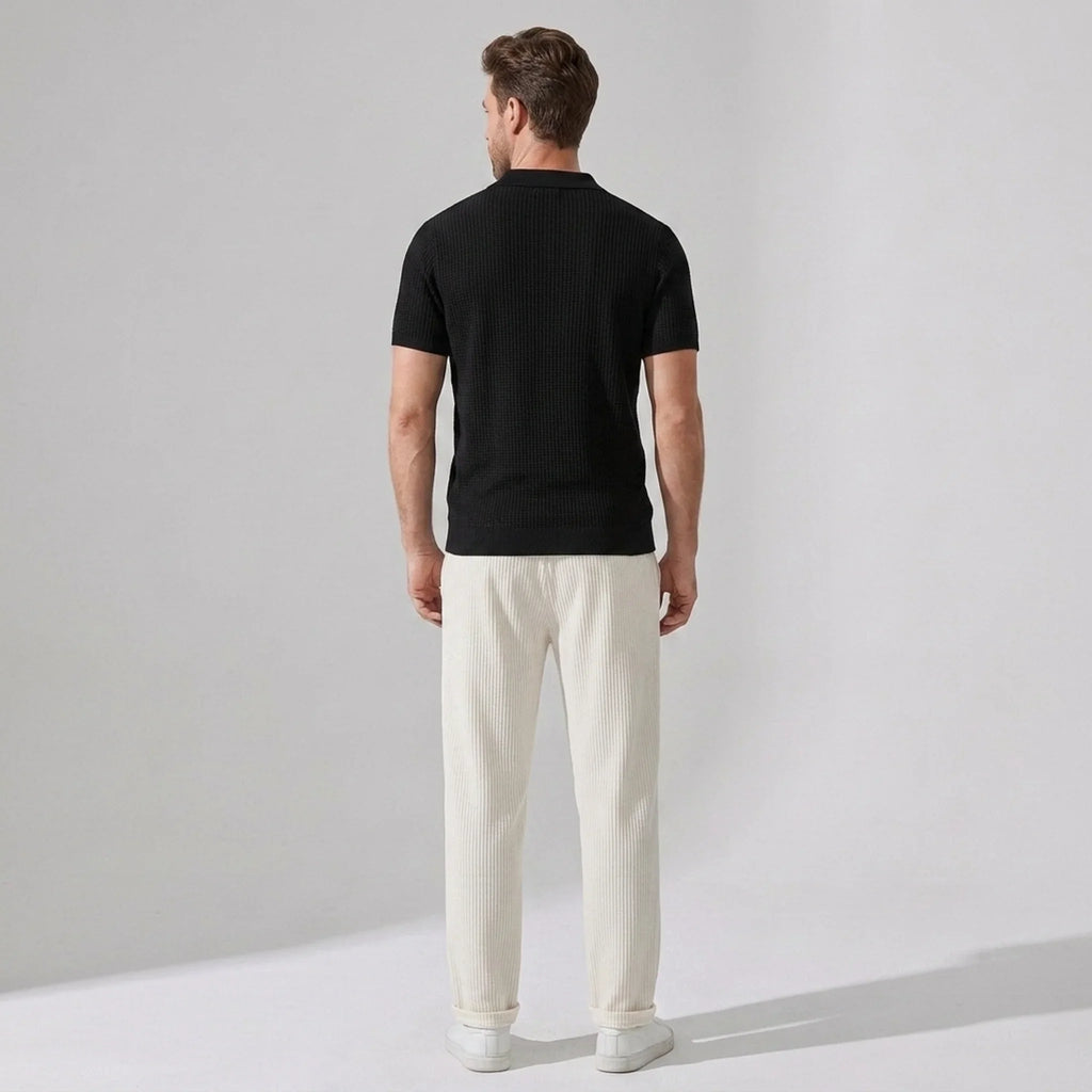 Mens Pant & Striped Knit Polo Set Waffle Drawstring – Vaxo