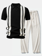 Mens Pant & Striped Knit Polo Set Waffle Drawstring – Vaxo