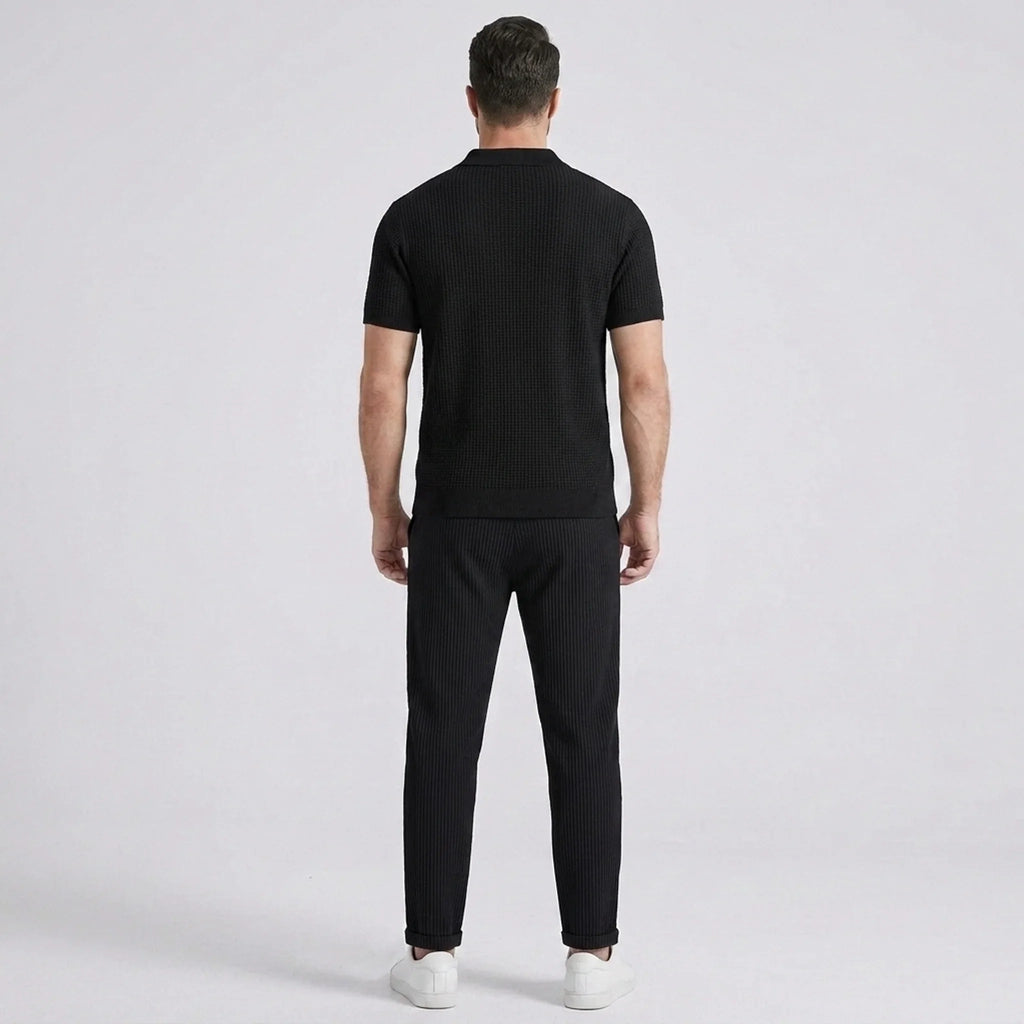 Mens Pant & Striped Knit Polo Set Waffle Drawstring – Vaxo