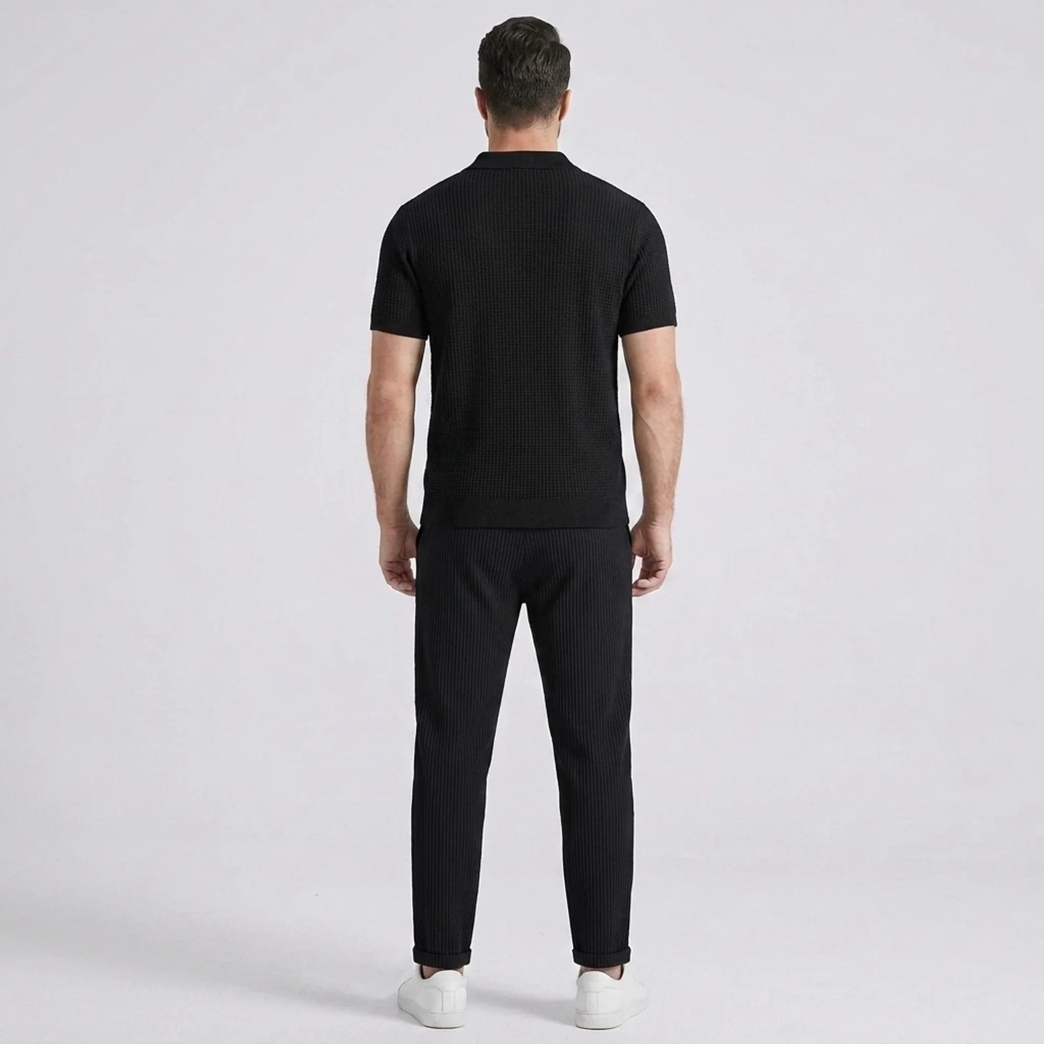 Mens Pant & Striped Knit Polo Set Waffle Drawstring – Vaxo