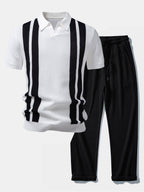 Mens Pant & Striped Knit Polo Set Waffle Drawstring – Vaxo