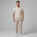 Waffle knit polo and slim tapered pant set in beige – TARLANO