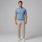 Mens Pant & Waffle Polo Set Slim Tapered 2-Piece Smart Casual – Daxel