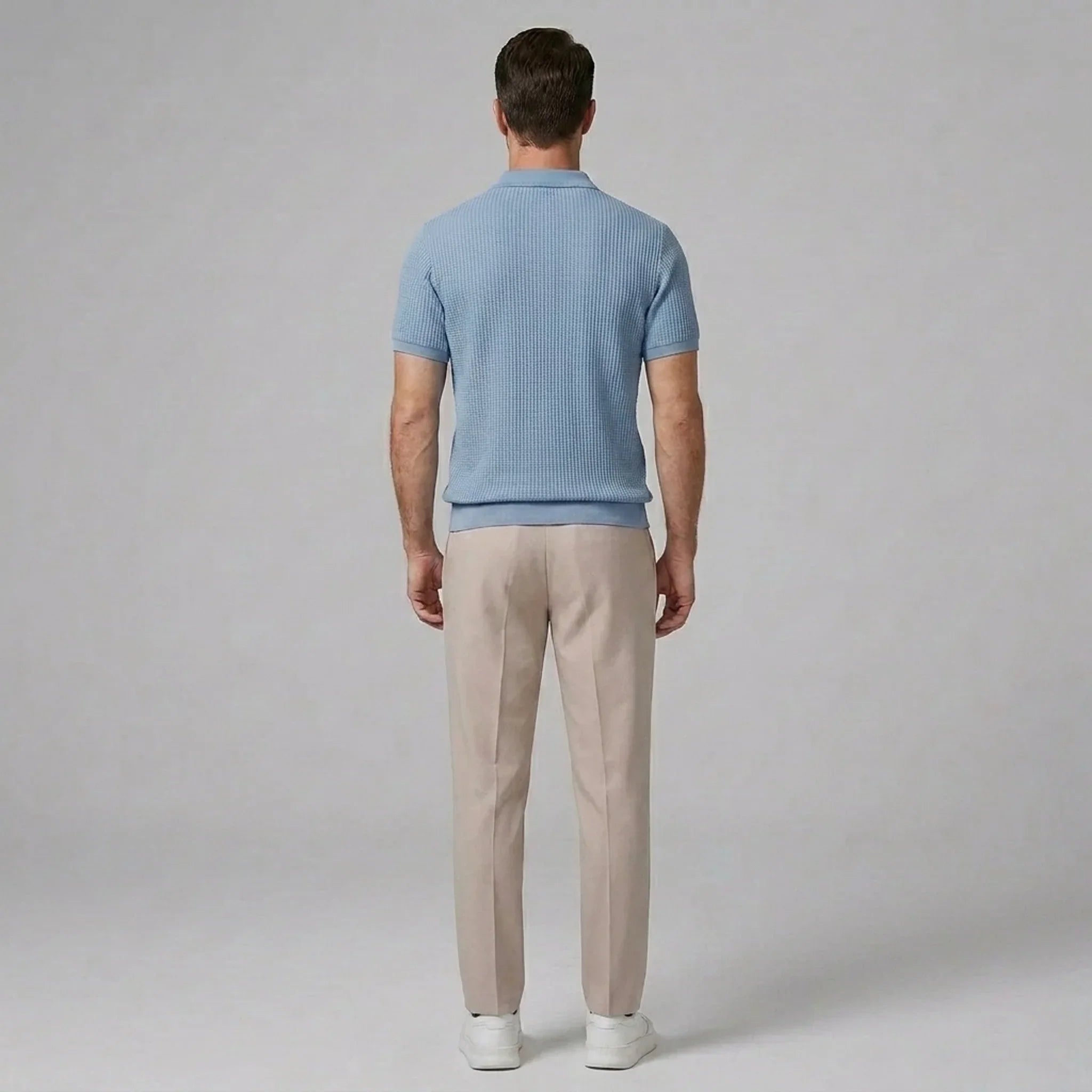Mens Pant & Waffle Polo Set Slim Tapered 2-Piece Smart Casual – Daxel