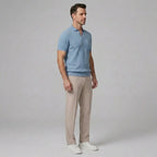 Mens Pant & Waffle Polo Set Slim Tapered 2-Piece Smart Casual – Daxel