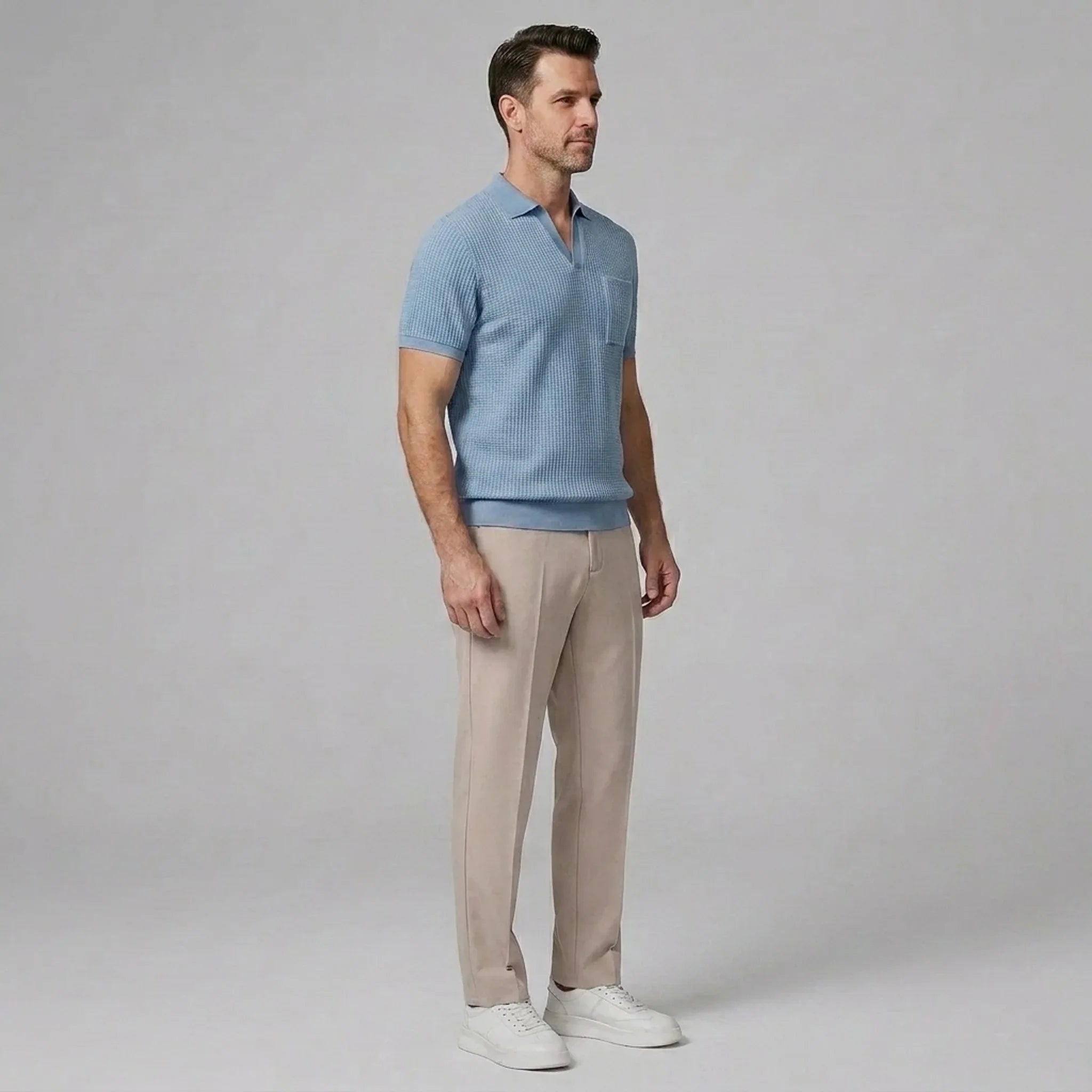 Mens Pant & Waffle Polo Set Slim Tapered 2-Piece Smart Casual – Daxel
