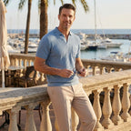 Mens Pant & Waffle Polo Set Slim Tapered 2-Piece Smart Casual – Daxel
