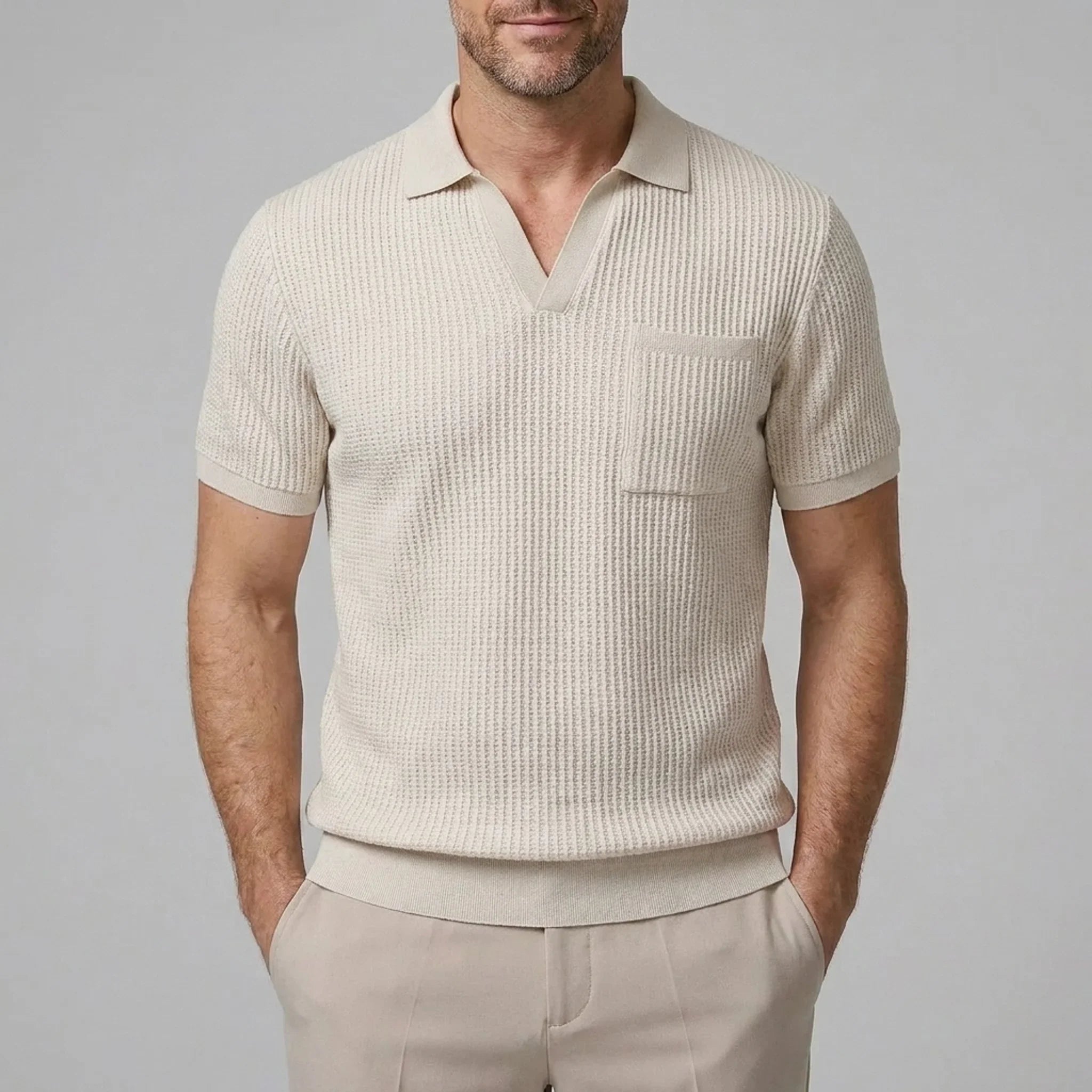 Mens Pant & Waffle Polo Set Slim Tapered 2-Piece Smart Casual – Daxel
