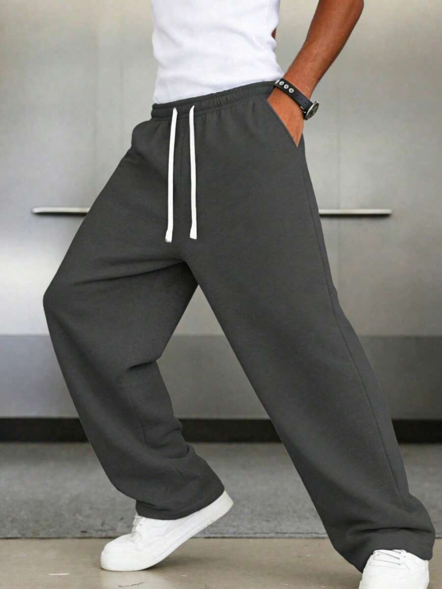 Mens Pant Wide Leg Drawstring Sweatpant Solid Relaxed Fit – Galdron