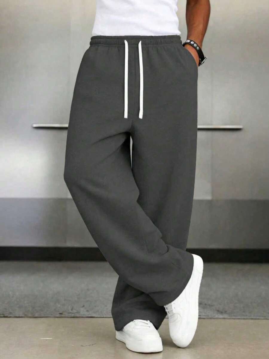 Mens Pant Wide Leg Drawstring Sweatpant Solid Relaxed Fit – Galdron