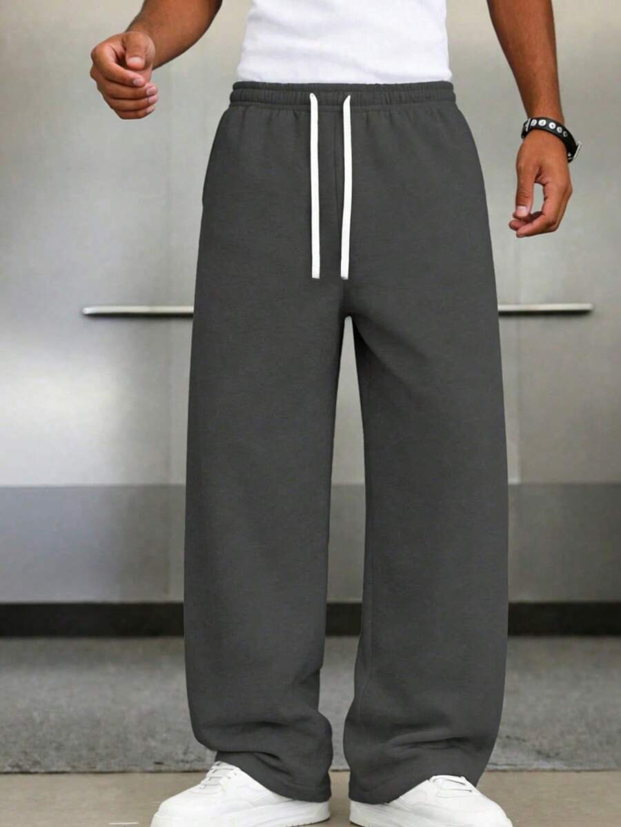 Mens Pant Wide Leg Drawstring Sweatpant Solid Relaxed Fit – Galdron
