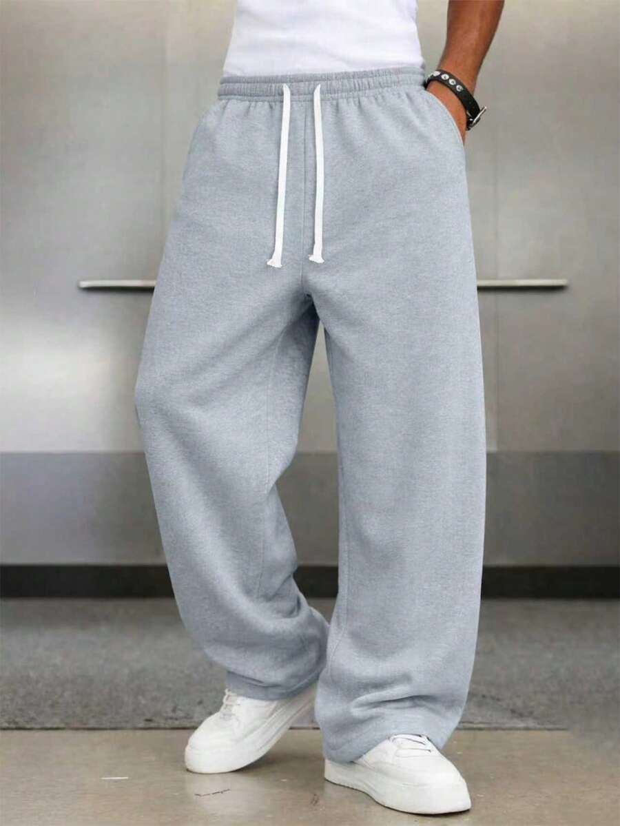 Mens Pant Wide Leg Drawstring Sweatpant Solid Relaxed Fit – Galdron