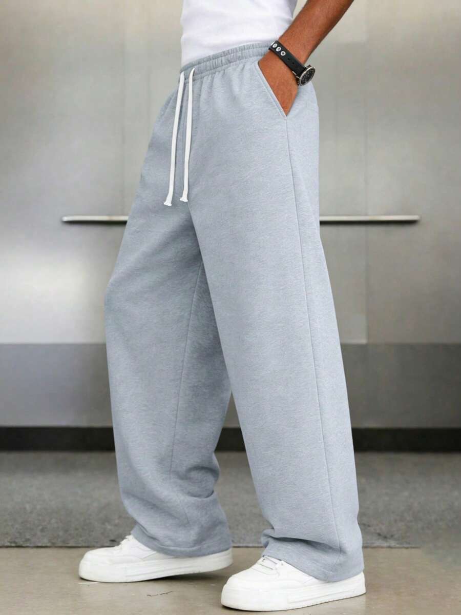 Mens Pant Wide Leg Drawstring Sweatpant Solid Relaxed Fit – Galdron