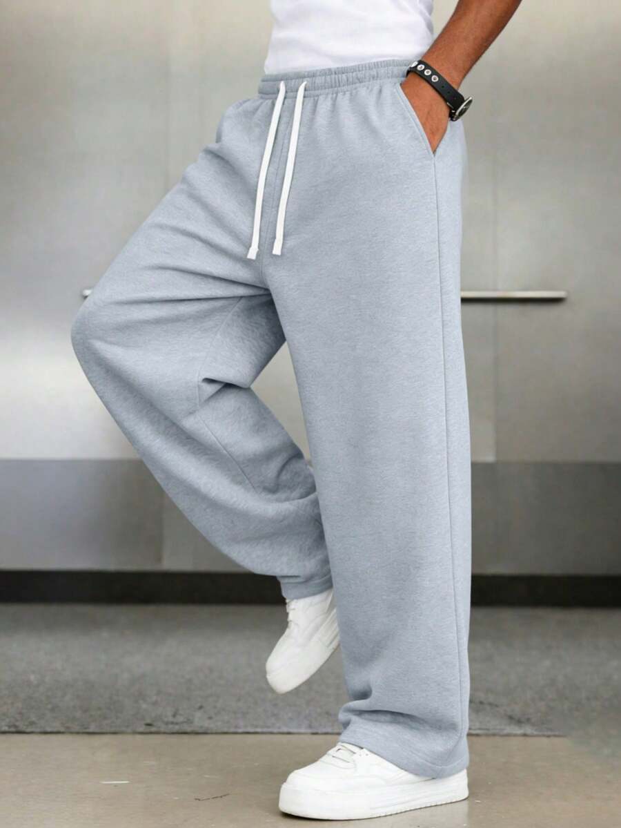 Mens Pant Wide Leg Drawstring Sweatpant Solid Relaxed Fit – Galdron