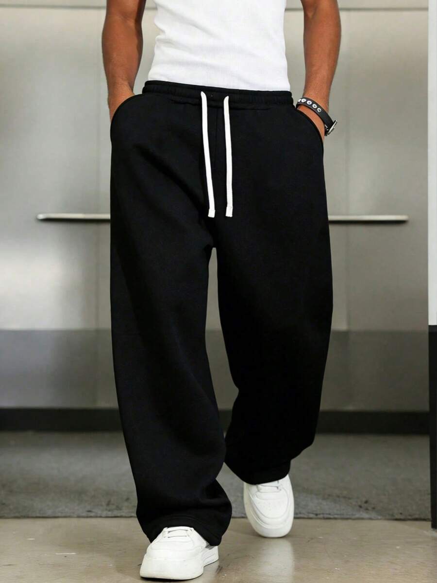 Mens Pant Wide Leg Drawstring Sweatpant Solid Relaxed Fit – Galdron