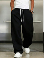 Mens Pant Wide Leg Drawstring Sweatpant Solid Relaxed Fit – Galdron