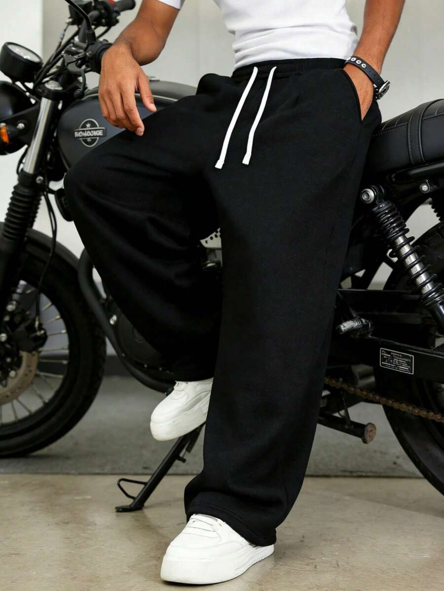 Mens Pant Wide Leg Drawstring Sweatpant Solid Relaxed Fit – Galdron