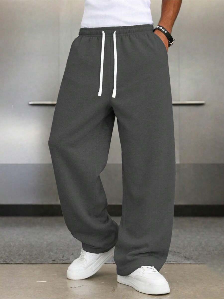 Mens Pant Wide Leg Drawstring Sweatpant Solid Relaxed Fit – Galdron