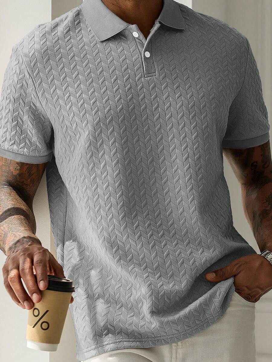 Mens Polo Shirt Geometric Jacquard Knit Short Sleeve – Balvex
