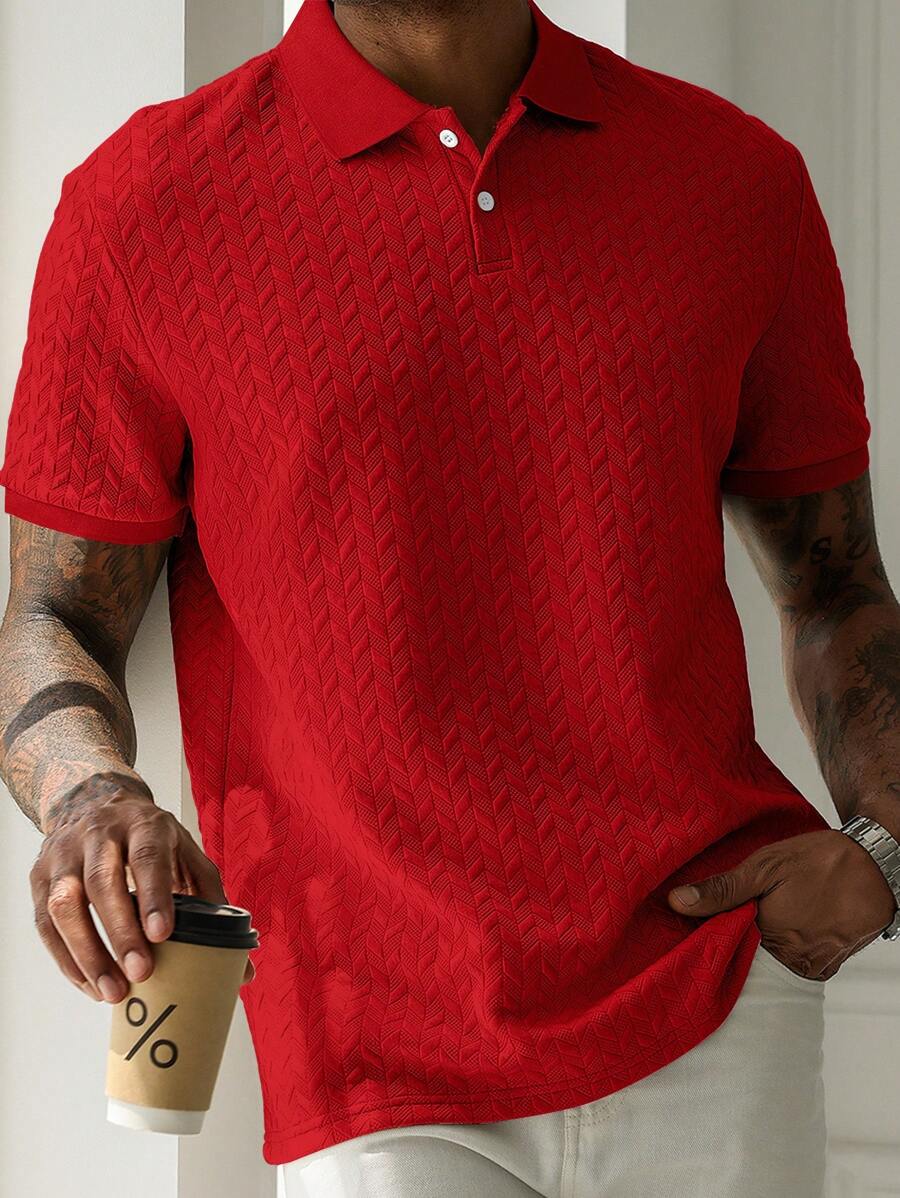 Mens Polo Shirt Geometric Jacquard Knit Short Sleeve – Balvex
