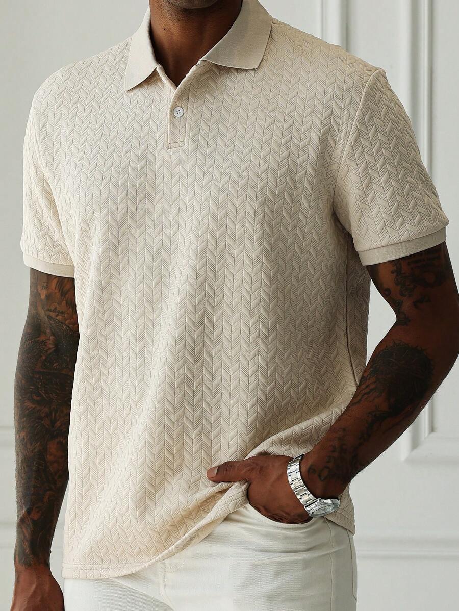 Mens Polo Shirt Geometric Jacquard Knit Short Sleeve – Balvex