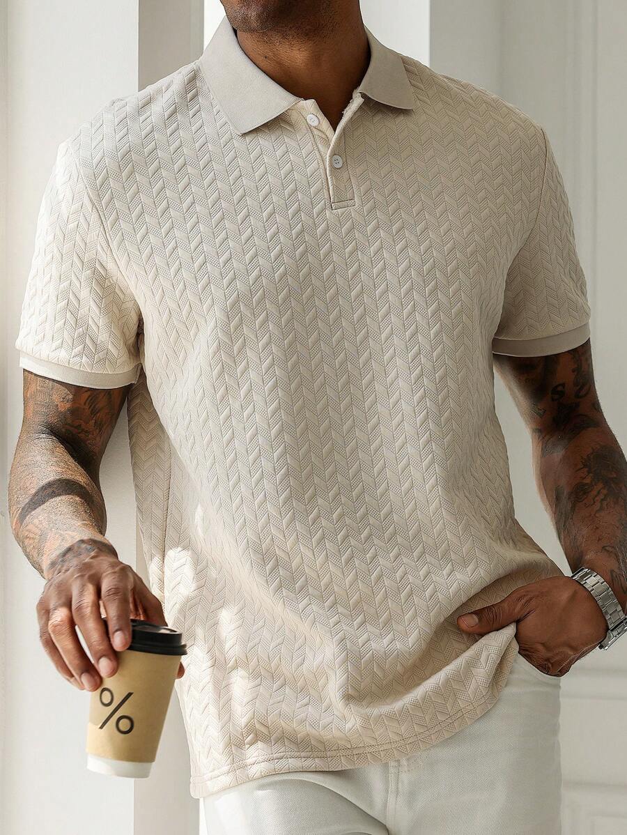 Mens Polo Shirt Geometric Jacquard Knit Short Sleeve – Balvex