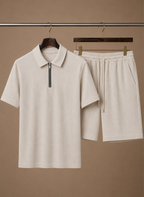 Ribbed polo and shorts matching set quarter-zip detail – TARLANO