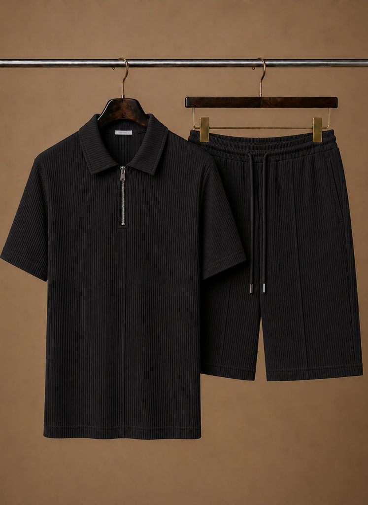 Mens Short and Polo Ribbed Matching Set Quarter-Zip – Linver