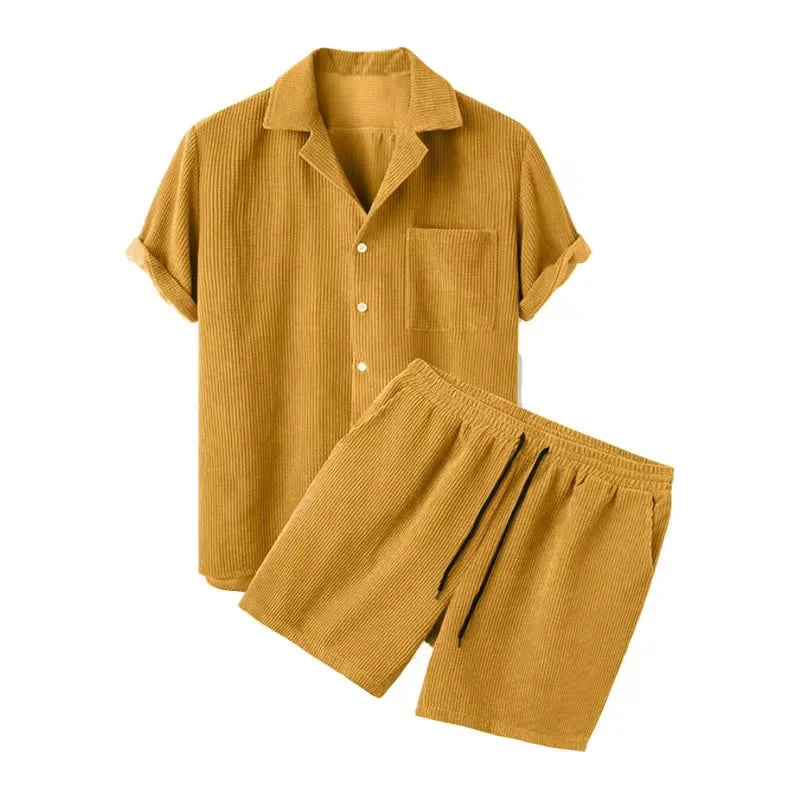 Mens Short and Shirt Corduroy Set Fine-Wale Camp Collar Co-Ord – Zelvon