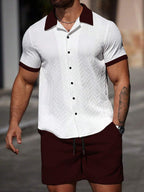 Mens Short Set Contrast Trim Button-Front Shirt and Shorts – Vorlen