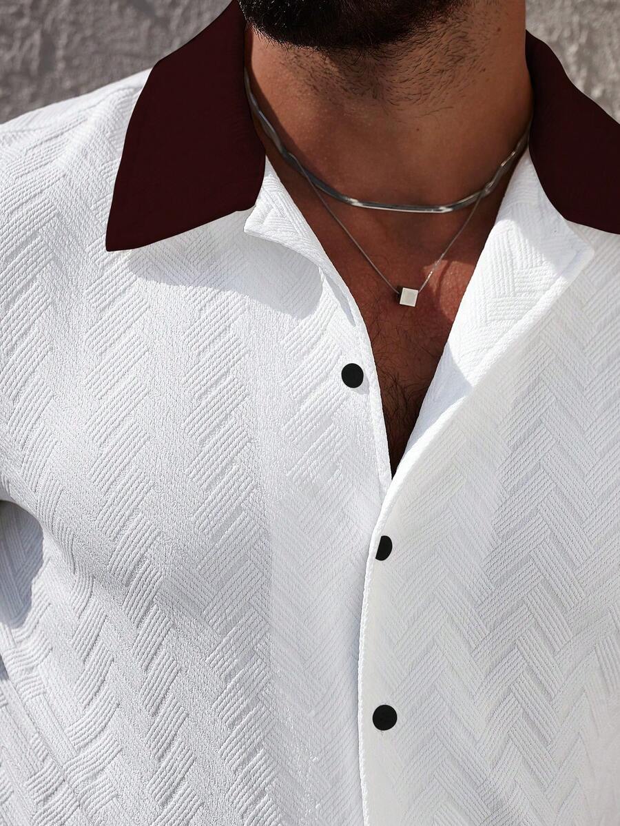 Mens Short Set Contrast Trim Button-Front Shirt and Shorts – Vorlen