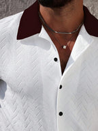 Mens Short Set Contrast Trim Button-Front Shirt and Shorts – Vorlen
