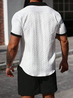Model wearing contrast trim short set in black and white – TARLANO