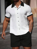 Mens Short Set Contrast Trim Button-Front Shirt and Shorts – Vorlen