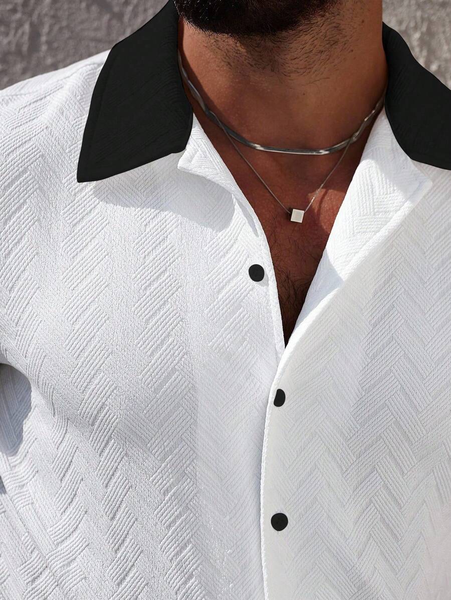 Mens Short Set Contrast Trim Button-Front Shirt and Shorts – Vorlen