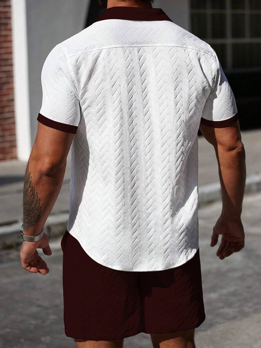 Mens Short Set Contrast Trim Button-Front Shirt and Shorts – Vorlen
