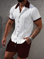 Mens Short Set Contrast Trim Button-Front Shirt and Shorts – Vorlen