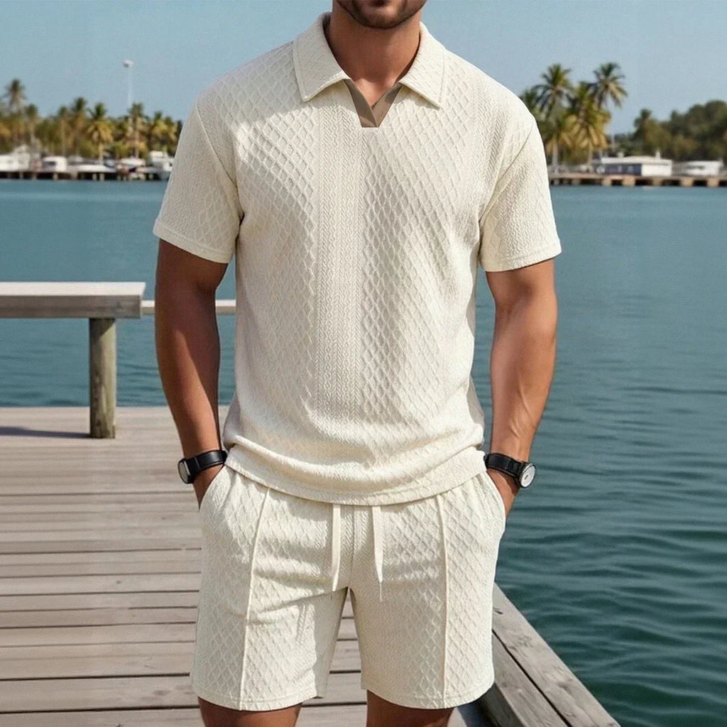 Mens Short Set Knit Polo Collar Diamond Pattern – Aldven