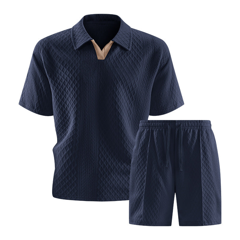 Mens Short Set Knit Polo Collar Diamond Pattern – Aldven