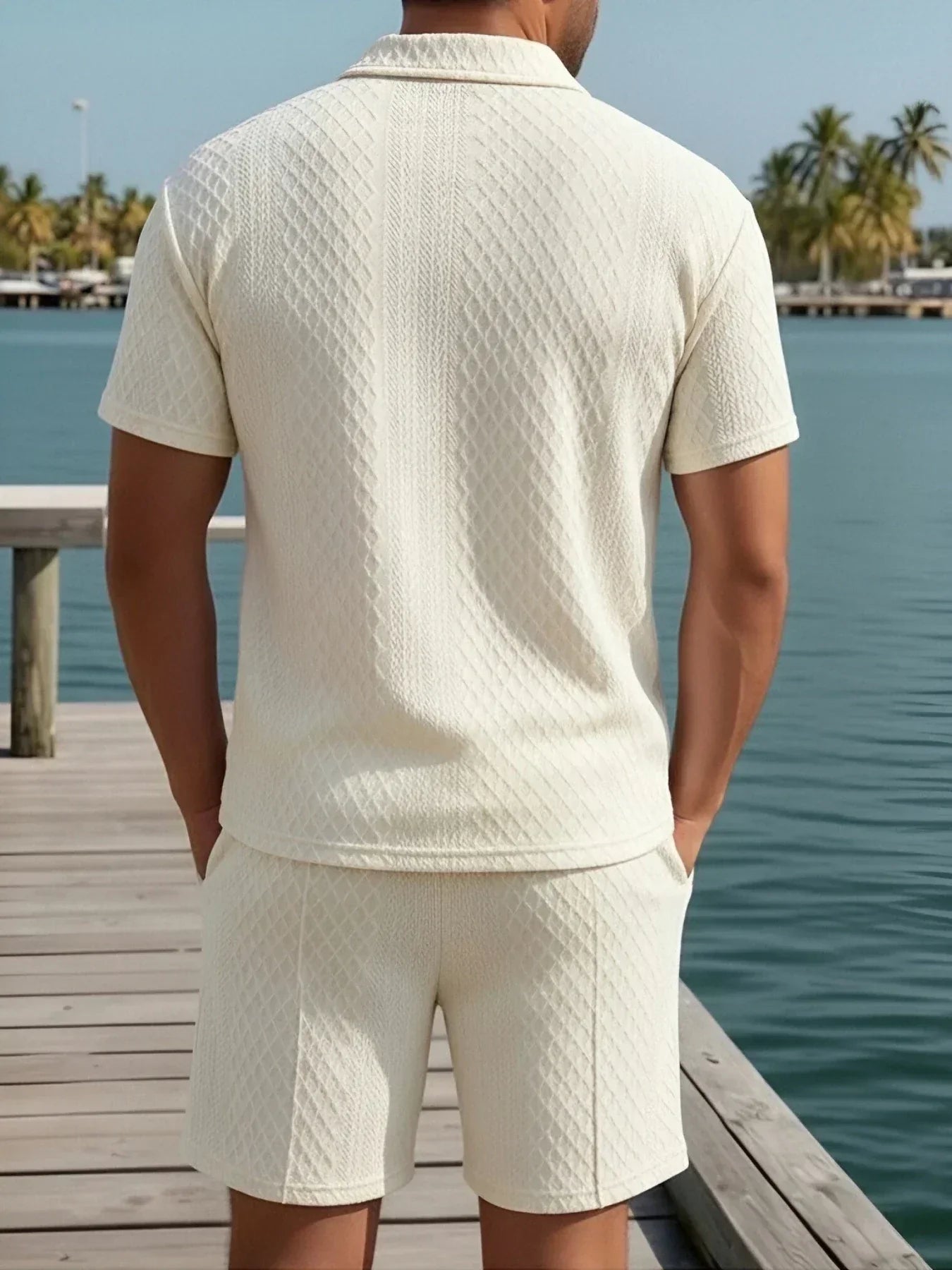Mens Short Set Knit Polo Collar Diamond Pattern – Aldven
