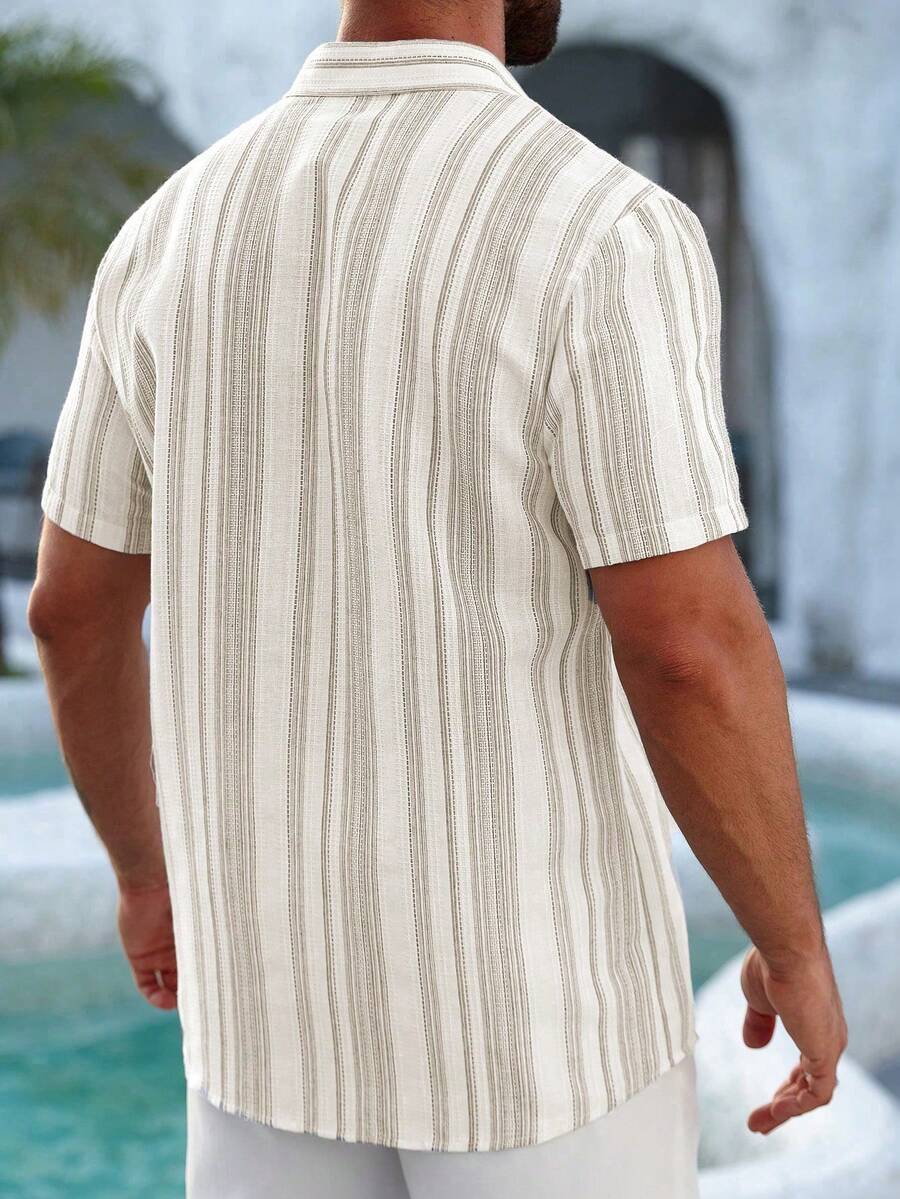 Mens Short Sleeve Button-Down Shirt Polyester Blend Regular Fit – Faldon