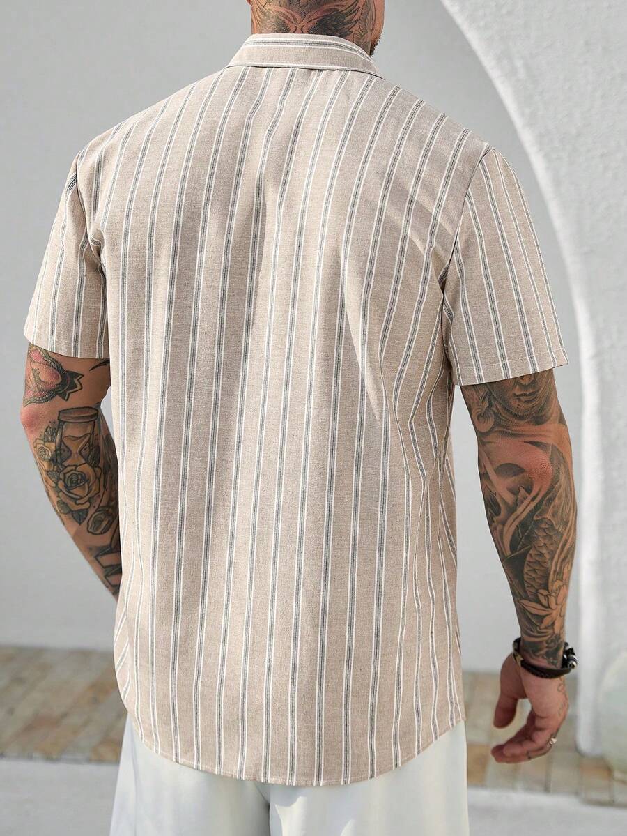 Mens Short Sleeve Button-Down Shirt Polyester Blend Regular Fit – Faldon
