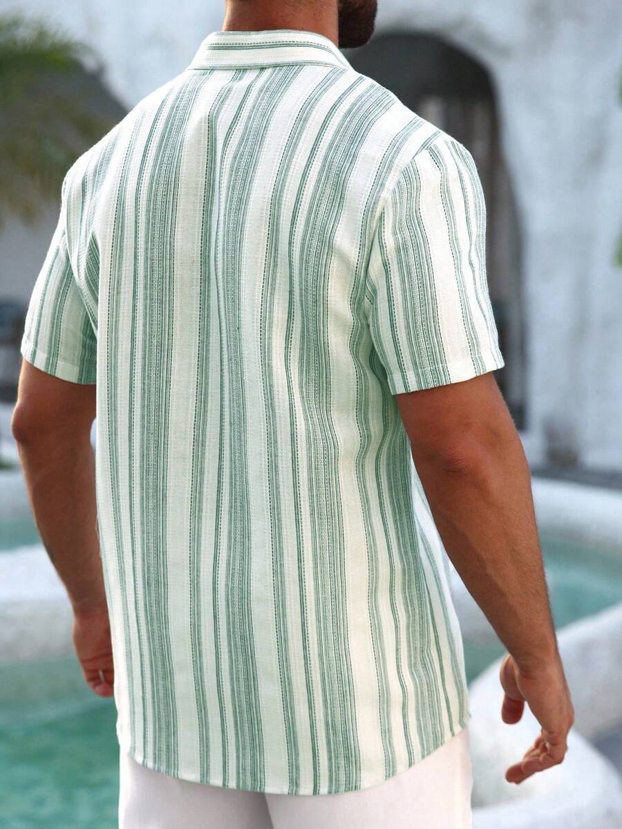 Mens Short Sleeve Button-Down Shirt Polyester Blend Regular Fit – Faldon