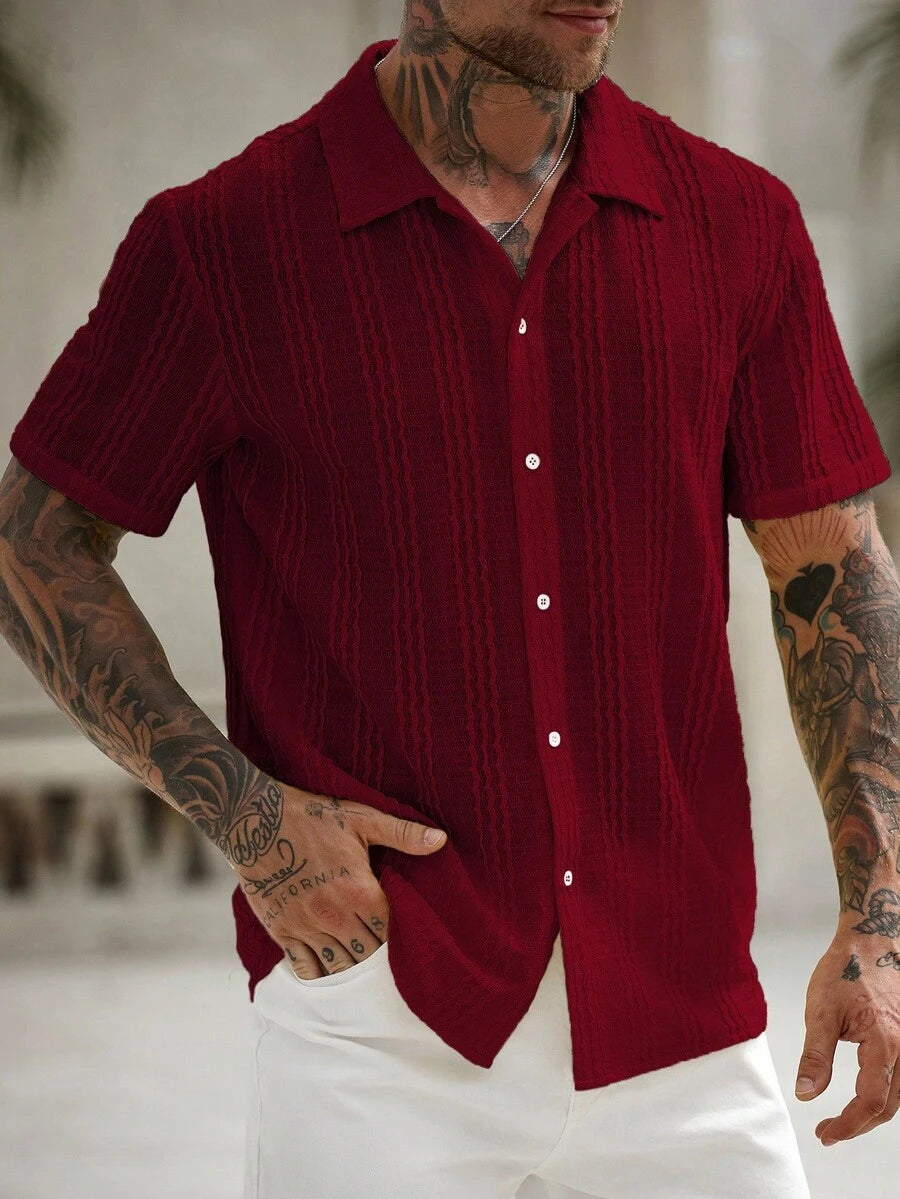 Mens Short Sleeve Crochet Knit Shirt Open Weave Casual Summer