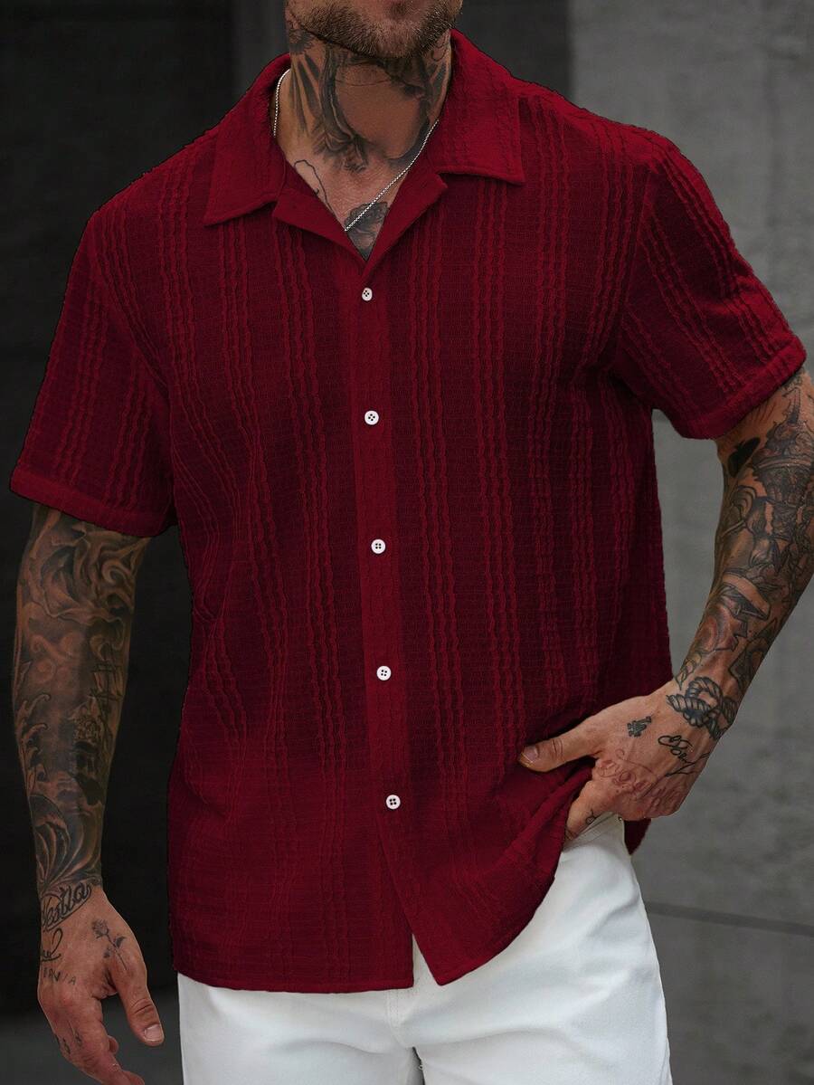 Mens Short Sleeve Crochet Knit Shirt Open Weave Casual Summer