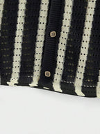 Mens Short Sleeve Crochet Knit Shirt Stripe Button Front – Drenval