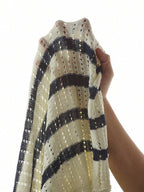 Mens Short Sleeve Crochet Knit Shirt Stripe Button Front – Drenval