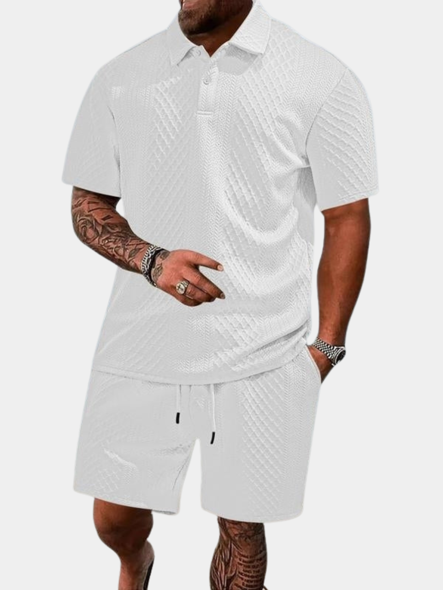 Geometric knit polo set in white – TARLANO